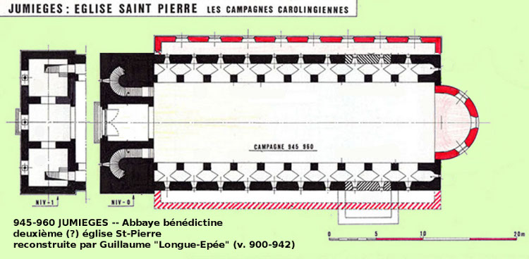 abbatiale Saint-Pierre de Jumièges (76) plan Philippe Gavet montrant l'étage du bloc de façade ouest et les deux tours